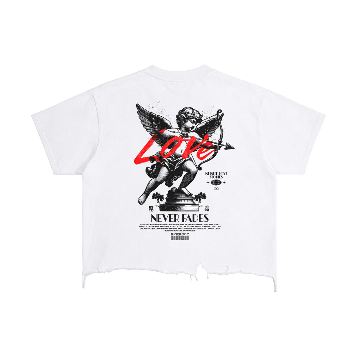 Camiseta "Love Angel" holgada con bajo desgastado